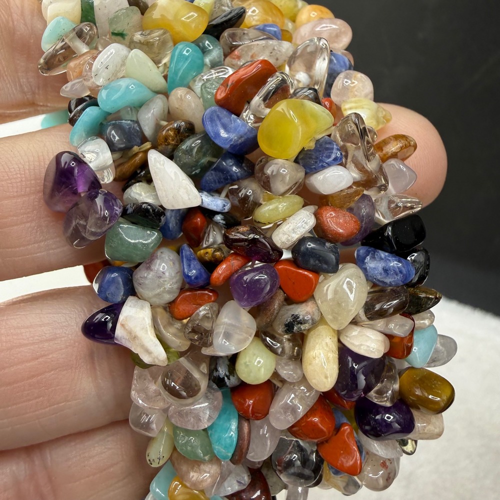 Vintage‎ Gemstone Chip Bracelet Multicolor Multi-Strand 7 Inch